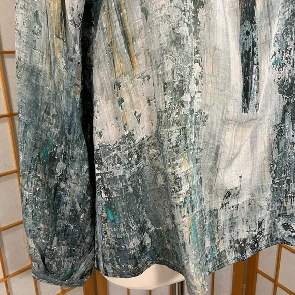 Johnny Was Pete and Greta silk blouse green and brown pattern. - Picture 8 of 14